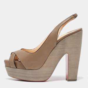 Christian Louboutin Taupe Leather Very Croise Slingback Platform Sandals Size 36.5