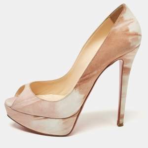 Christian Louboutin Ombre Pink/White Nubuck Leather Lady Peep Pumps Size 38