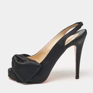 Christian Louboutin Black Satin Bow Slingback Pumps Size 36