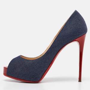 Christian Louboutin Navy Blue Denim Very Prive Peep Toe Pumps Size 35.5