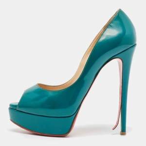 Christian Louboutin Green Patent Leather Lady Peep Pumps Size 37 