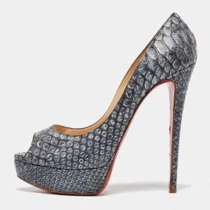 Christian Louboutin Grey Python Lady Peep Platform Pumps Size 40