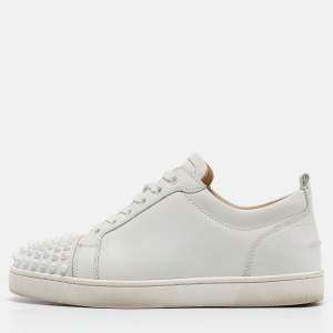 Christian Louboutin White Leather Louis Junior Spikes Low Top Sneakers Size 39