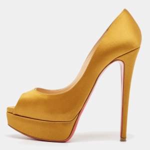 Christian Louboutin Yellow Satin Lady Peep Pumps Size 37.5