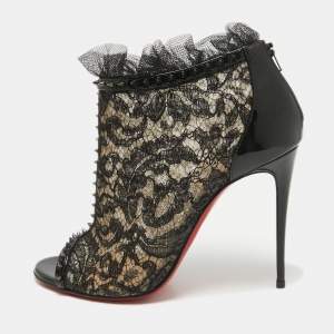 Christian Louboutin Black Lace and Patent Leather Juliettra Booties Size 38