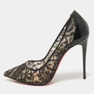 Christian Louboutin Black Mesh and Patent Leather Follies Lace Pumps Size 38.5