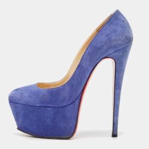 Christian Louboutin Blue Suede Victoria Platform Pumps Size 38