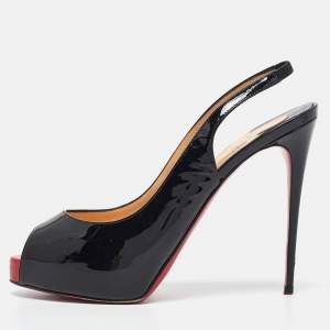 Christian Louboutin Black Patent Private Number Peep Toe Pumps Size 39.5