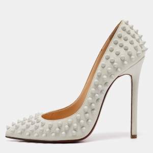 Christian Louboutin White Leather Pigalle Spikes Pumps Size 37