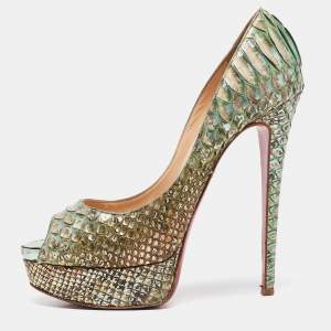 Christian Louboutin Two Tone Python Lady Peep Pumps Size 38