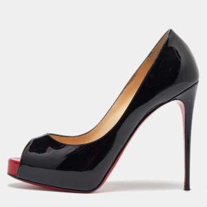 Christian Louboutin Black Patent Leather Very Prive Peep Toe Pumps Size 38