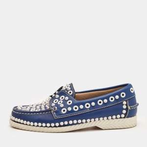 Christian Louboutin Blue Leather Yacht Spikes Loafers Size 36