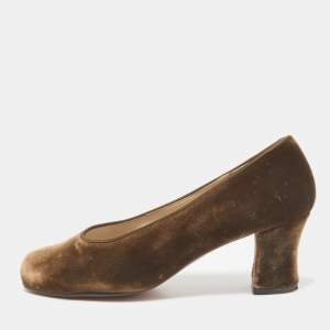 Christian Louboutin Brown Velvet Round Toe Pumps Size 37