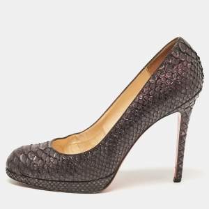 Christian Louboutin Brown Python Leather New Simple Platform Pumps Size 40.5