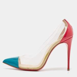 Christian Louboutin Pink/Green Patent Leather and PVC Debout Pumps Size 36