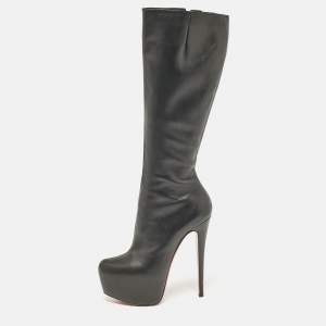 Christian Louboutin Black Leather Knee Length Boots Size 38.5