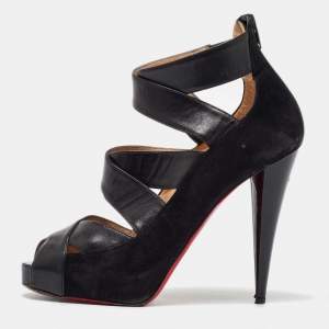 Christian Louboutin Black Leather and Suede Criss Cross Platform Pumps Size 39