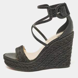 Christian Louboutin Black Snakeskin Embossed Leather Bodrum 110 Wedge Sandals Size 36