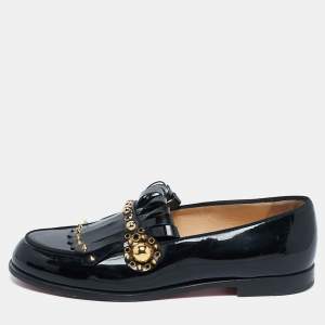 Christian Louboutin Black Patent Leather Octavian Bolla Fringe Loafers Size 40