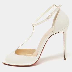 Christian Louboutin White Patent Leather Senora Peep Toe Pumps Size 37