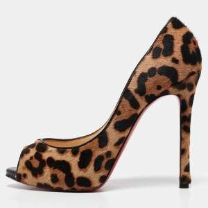 Pre Owned Christian Louboutin Beige/Brown Leopard Print Calf Hair Flo Pumps Size 37.5