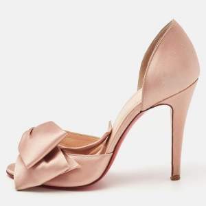 Christian Louboutin Beige Satin T-Dorcet Peep Toe Sandals Size 37