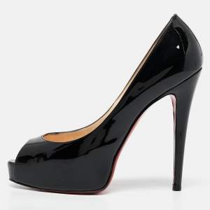 Christian Louboutin Black Patent Leather Very Prive Pumps Size 38.5
