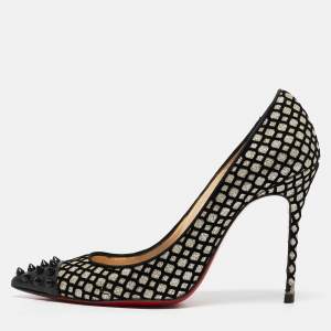 Christian Louboutin Black/Gold Glitter and Patent Leather Geo Pumps Size 36