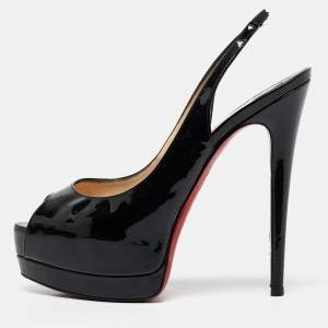 Christian Louboutin Black Patent Leather Private Number Slingback Pumps Size 38