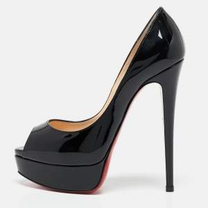 Christian Louboutin Black Patent Leather Lady Peep Pumps Size 36.5