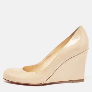 Christian Louboutin Beige Patent Leather Ron Ron Wedge Pumps Size 36.5