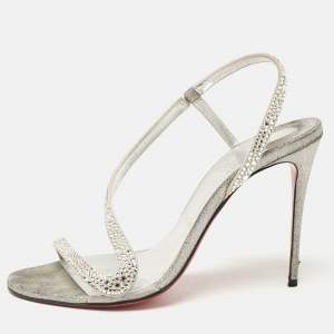 Christian Louboutin Grey Suede Rosalie Ankle Strap Sandals Size 38.5
