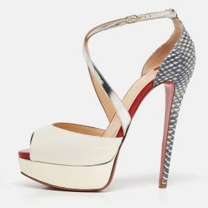 Christian Louboutin Multicolor Watersnake and Leather Cross Me Sandals Size 37.5