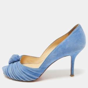 Christian Louboutin Blue Suede Greissimo Peep Toe Pumps Size 36.5