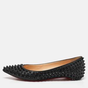 Christian Louboutin Black Leather Pigalle Spikes Ballet Flats Size 36.5 