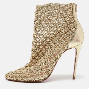 Christian Louboutin Gold Leather Andaloulou Booties Size 36