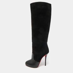 Christian Louboutin Black Leather and Suede Knee Length Boots Size 37