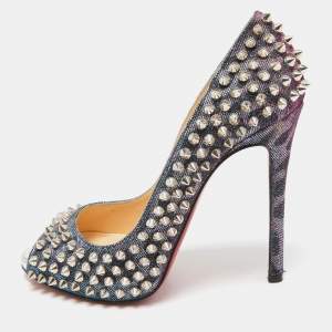 Christian Louboutin Multicolor Glitter Fabric Yolanda Peep Toe Pumps Size 36.5