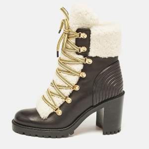 Christian Louboutin Black Leather and Shearling Yetita Ankle Length Boots Size 38.5