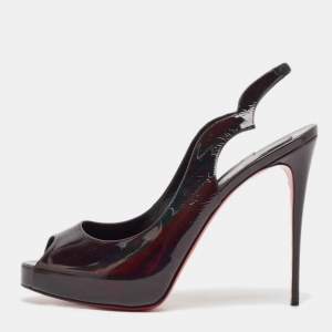 Pre Owned Christian Louboutin Two Tone Patent Leather Hot Chick Slingback Pumps Size 41