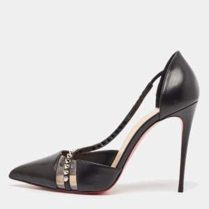 Christian Louboutin Black Leather And Pvc Spike Cross Pointed Toe Pumps Size 39