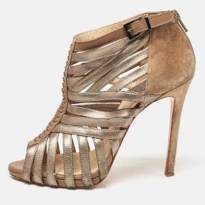 Christian Louboutin Brown Leather and Suede Karina Ankle Length Boots Size 39.5 