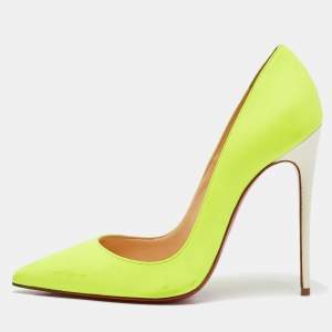 Christian Louboutin Neon Green/White Leather Pigalle Follies Pumps Size 36.5