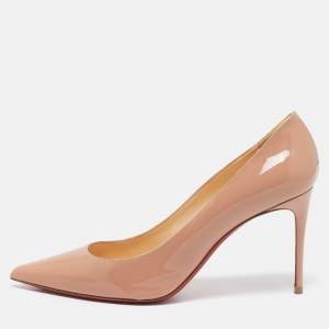 Pre Owned Christian Louboutin Beige Patent Leather Kate Pumps Size 38