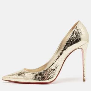 مملوكة مسبقًا Christian Louboutin Gold Embossed Leather Kate Pumps Size 39.5