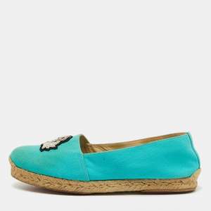 Christian Louboutin Turquoise Blue Canvas Nanou Crest Espadrilles Size 40