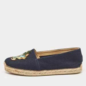 Pre Owned Christian Louboutin Navy Blue Canvas Lougalia Espadrille Flats Size 37