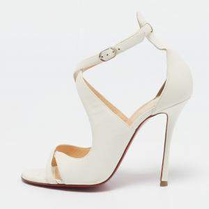 Christian Louboutin Cream Leather Malefissima Ankle Strap Sandals Size 37