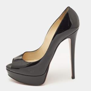 Christian Louboutin Black Patent Leather Lady Peep  Pumps Size 38