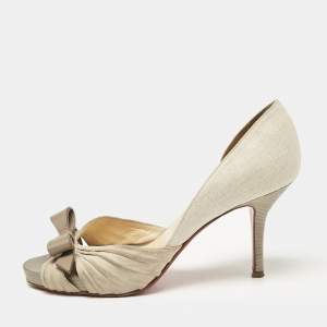 Christian Louboutin Grey Suede and Linen Lady Turner 90 Pumps Size 36